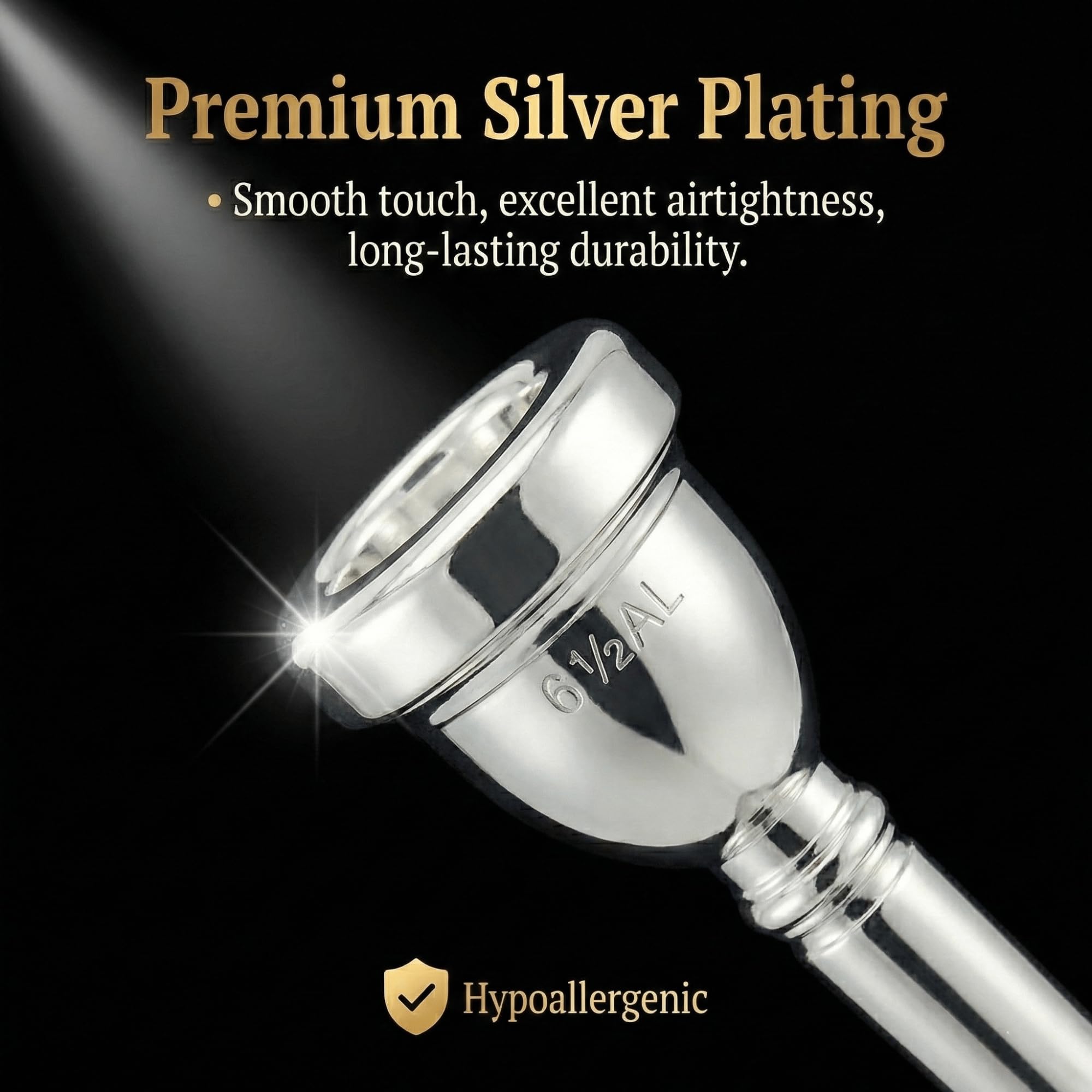 MoResolune 6 1/2 AL Trombone Mouthpiece, Silver Plated Small Shank