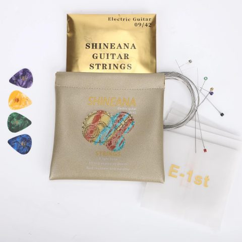 Electric Guitar Strings, Handmade Nickel Plated Hex Steel Colorful Ball End-6 String-with reusable soft leather pouch，Radiant Tone, Explosive Power (Gold(9/42))