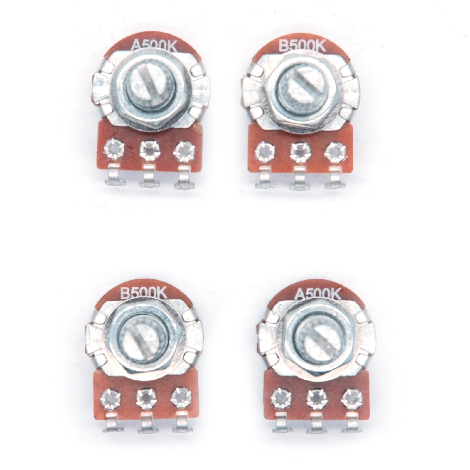 harpfeas 4PCS Mini Guitar Potentiometer Audio Volume Taper Pots for Fender Stratocaster Telecaster Guitar Bass Replacement (Short 15mm, A500K B500K)