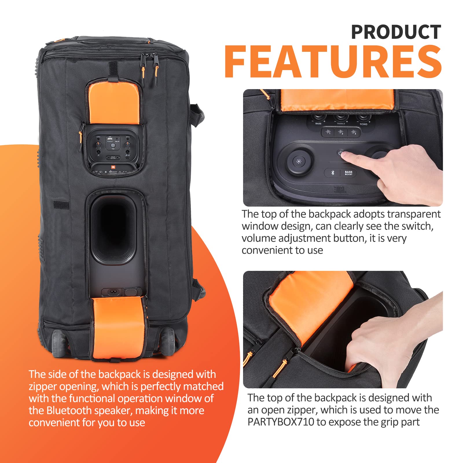 OUKNAK Speaker Bag Travel Case Replacement for JBL Party Box Series, Portable Carry Tote Bag Backpack for JBL Speaker (For partybox 710)