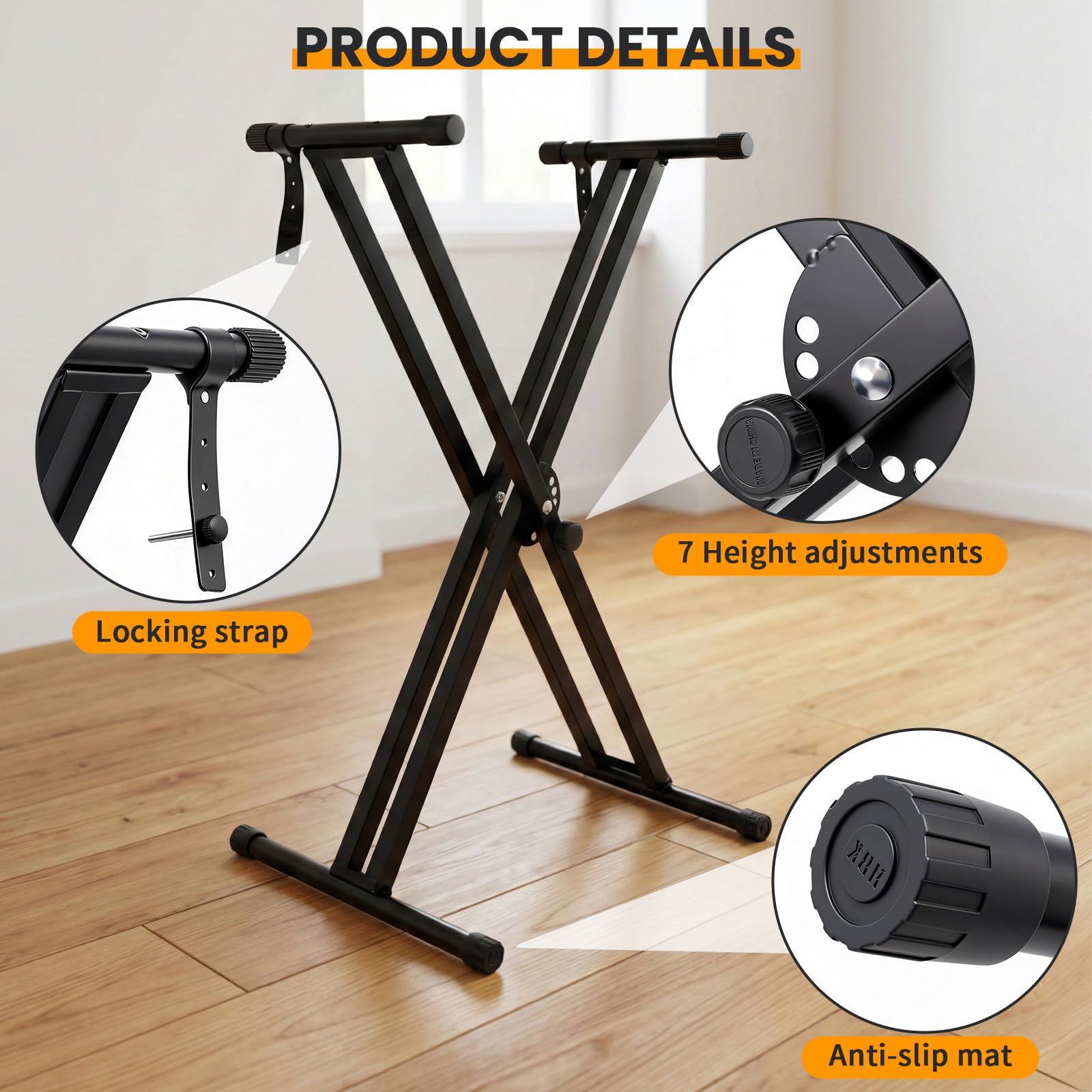 Easily Assembled Piano Keyboard Stand,Heavy-Duty Double-X Piano Stand,Black