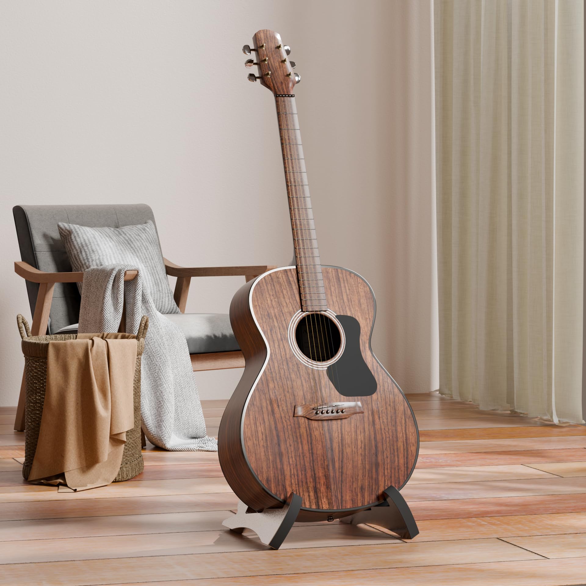 DIDA Portable Travel Guitar Stand, Lightweight Stable A- Frame Plastic Guitar Stand Holder for Acoustic, Electric Guitars, Ukulele, Foldable Guitar Stand Floor, Single Guitar Holder (Silver)