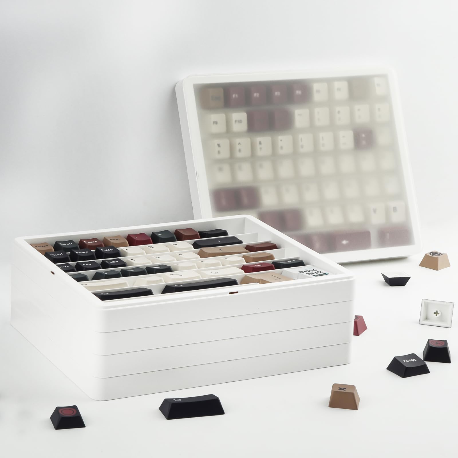 Hyekit Keycaps Storage Box, 4-Layer Dustproof Case with Visible Top Cover