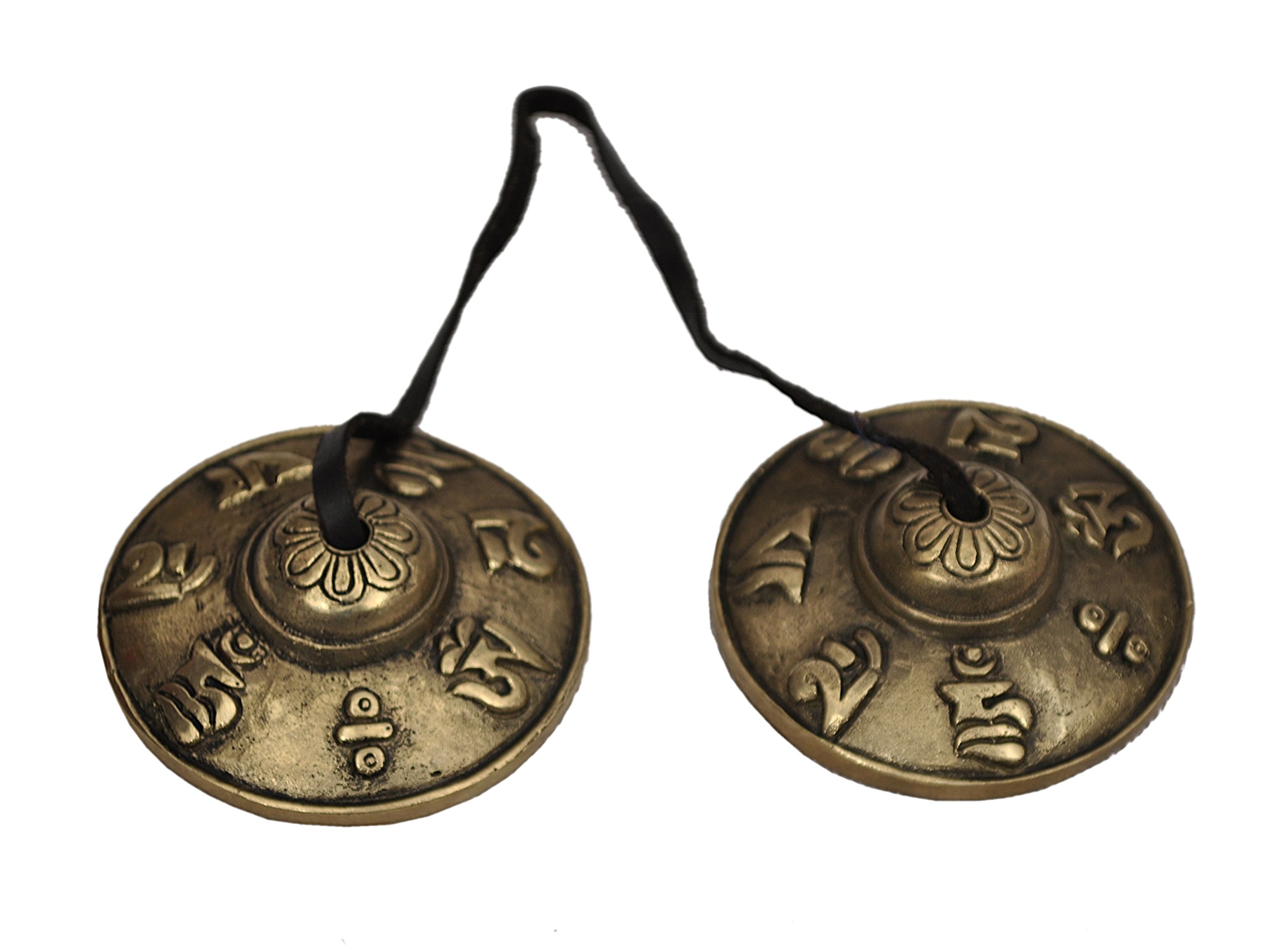 Dharma Store – Tibetan Tingsha Cymbals – 6.2 cm – OM Mane Padme Hum Symbols Embossed