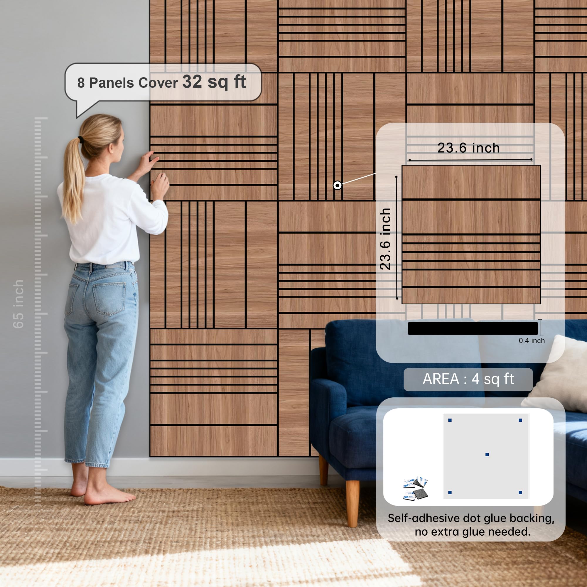 WoveN SounD Acoustic Wall Panels, Teak, 8 Pack, 23.6×23.6 in