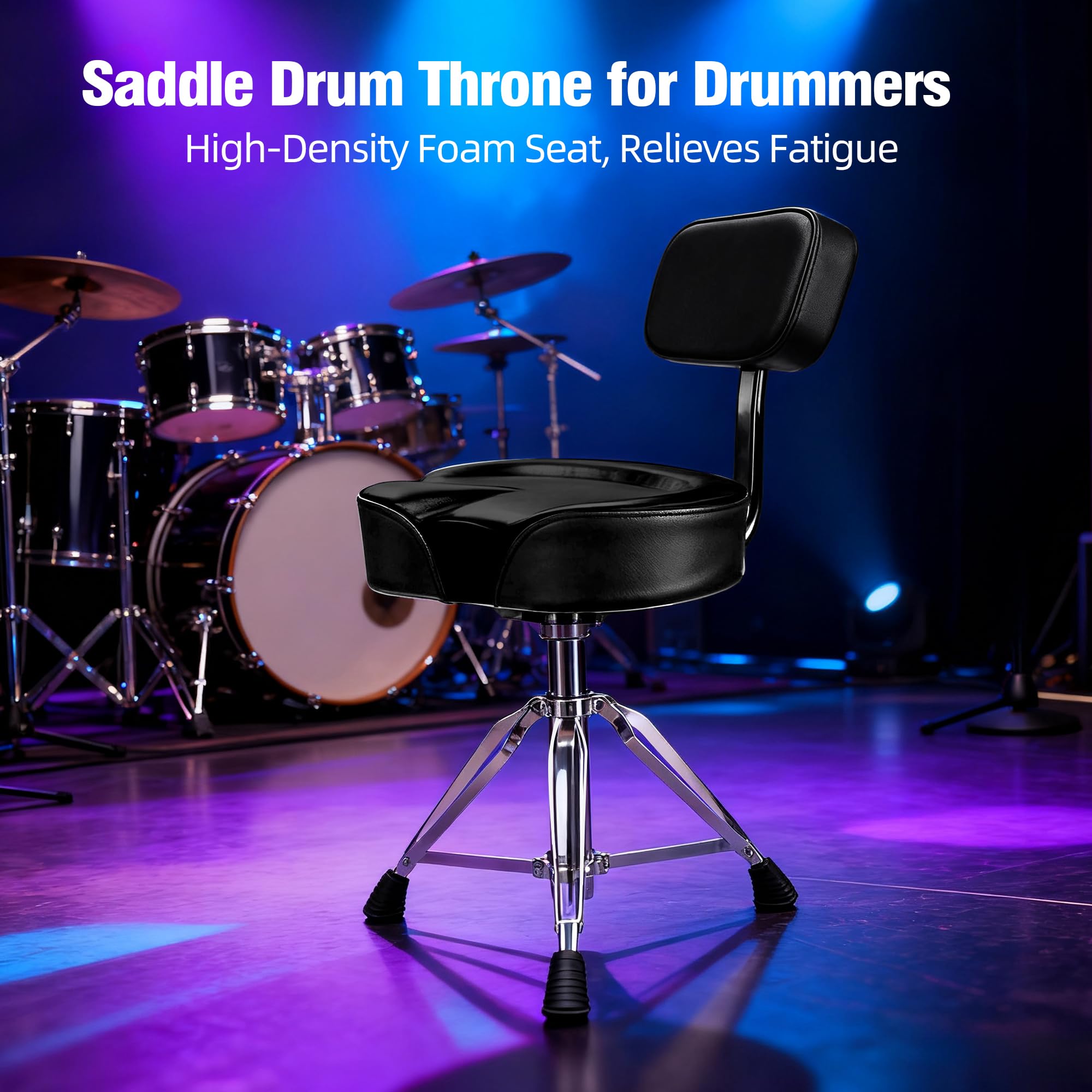 TIZECO Hydraulic Drum Throne with Backrest, Heavy Duty Drum Stool, Drummer Stool Adjustable Height, Motorcycle Style Drummers Seat with Back Support, Drummers Throne