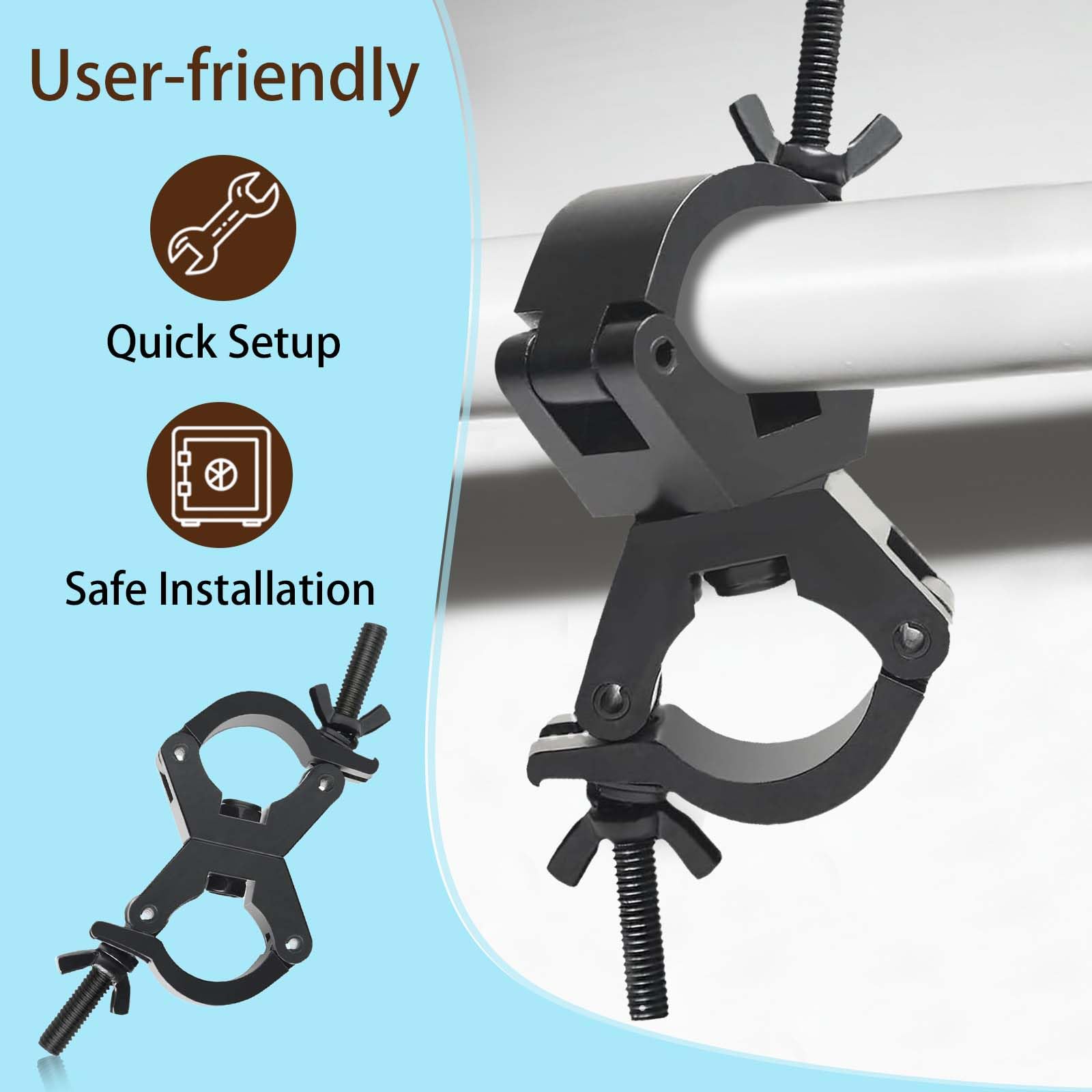 jindaaudio Lighting Truss Swivel Coupler Clamps for Lights, Quick Release Dual Head Truss O Clamp, 30mm-35mm Dual Swivel Tube Clamp, Wrap Around Pipe Clamp Mounting Bracket(Black)