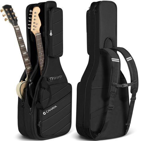 CAHAYA Dual Electric Guitar Gig Bag Padded Soft Guitar Case Backpack Black