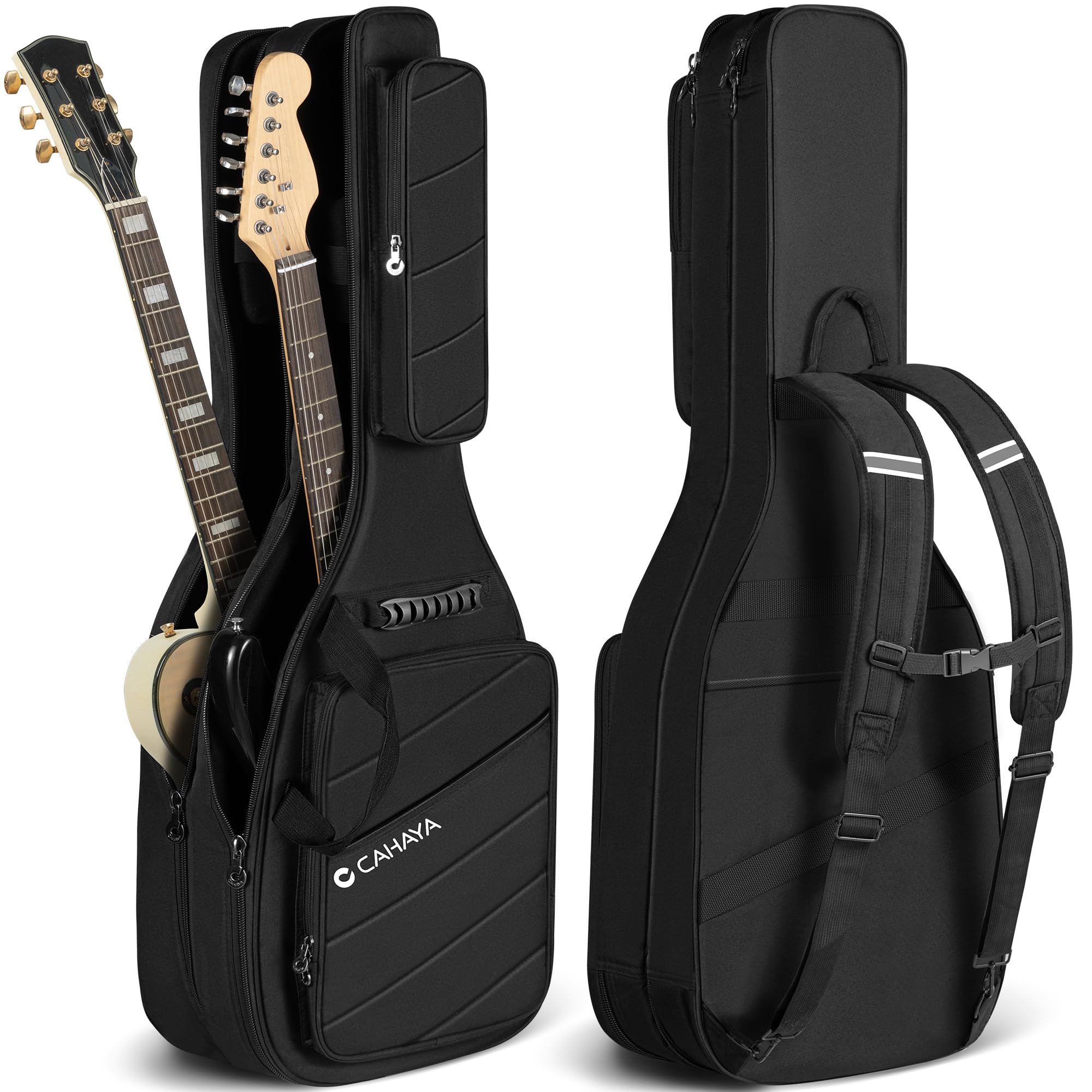 CAHAYA Dual Electric Guitar Gig Bag Padded Soft Guitar Case Backpack Black