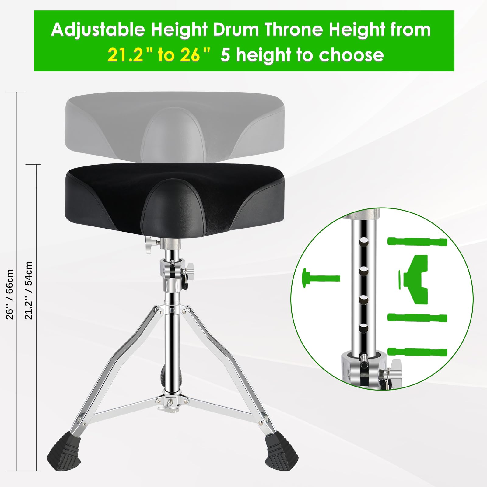 EASTROCK Drum Throne Drum Seat Height Adjustable,Padded Drum Stools Motorcycle Style Drum Chair with Anti-Slip Feet for Drummers,Adult