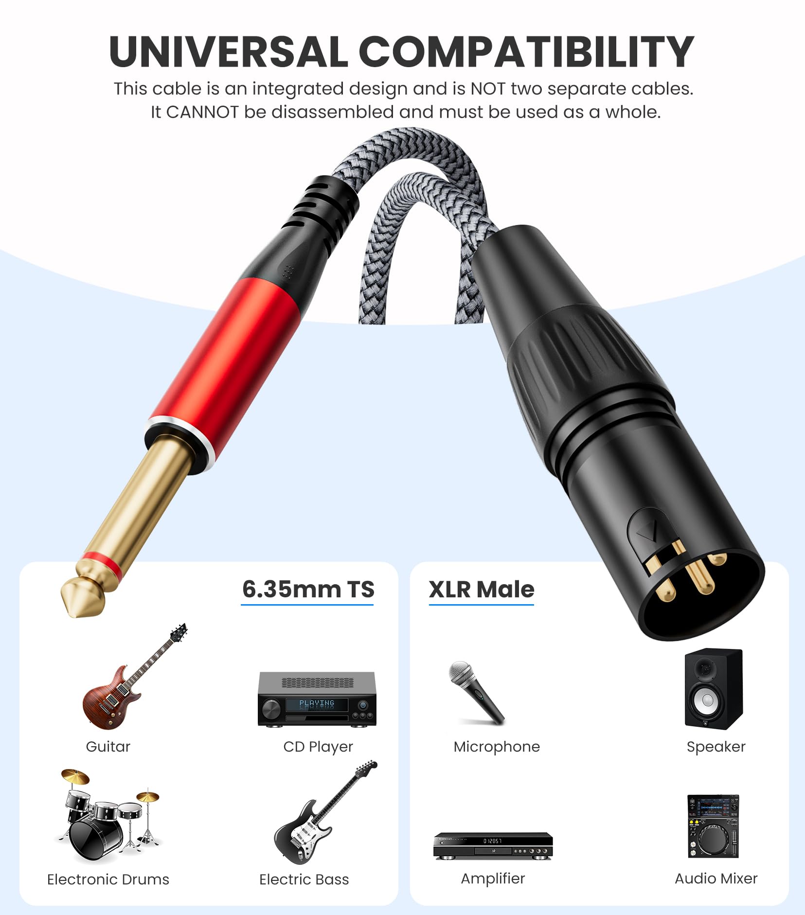 JOMLEY Dual XLR Male to Dual 1/4 inch TS Mono Microphone Cable, 5FT