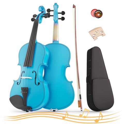 4/4 Full Size Beginner Violin, Acoustic Fiddle Set for Adults, Teens, and Students (Age 12+), with Case, Bow, Bridge, and Rosin (Sky Blue)