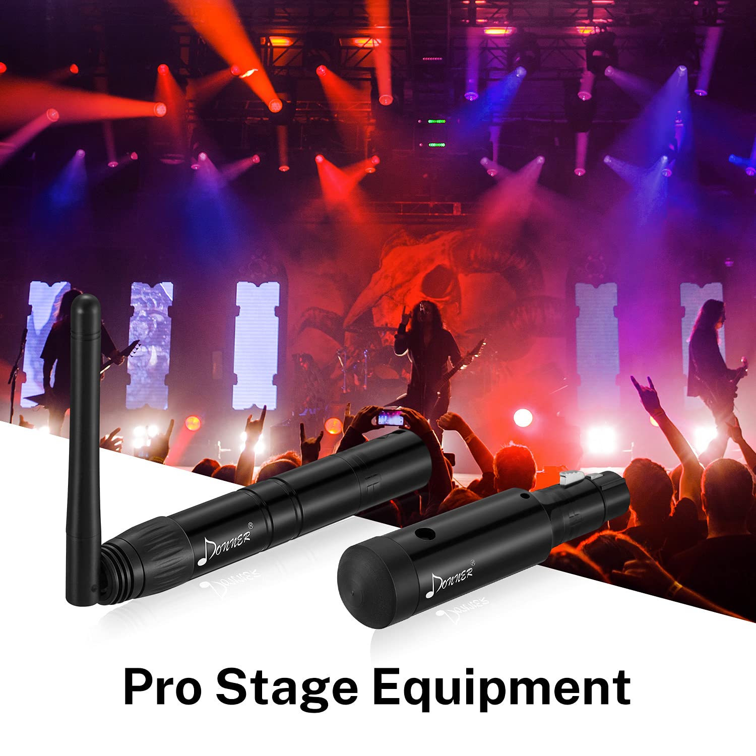 Donner Wireless DMX512 DJ 2.4G DMX Wireless Controller 3 Receivers with Built-in Battery & Light Dome & 1 Transmitter Stage Lighting Control for LED Stage Disco Party Bar Lighting 4pcs Black