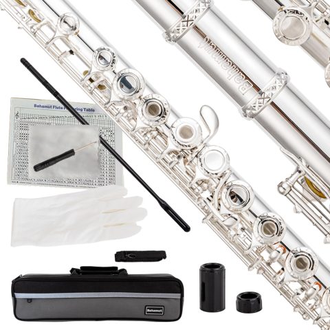 BAHAMUT 17 Key Open Hole Flute Instrument, Silver-Plated Flauta, B Foot