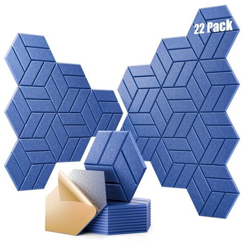 OTUOER 22Pcs Acoustic Panels with Self-adhesive, 12″X 10″X 0.4″ Sound Proof Foam Panels for Walls, Hexagonal Soundproof Wall Panels High Density, Sound Panels for Home Studio Office (Blue)