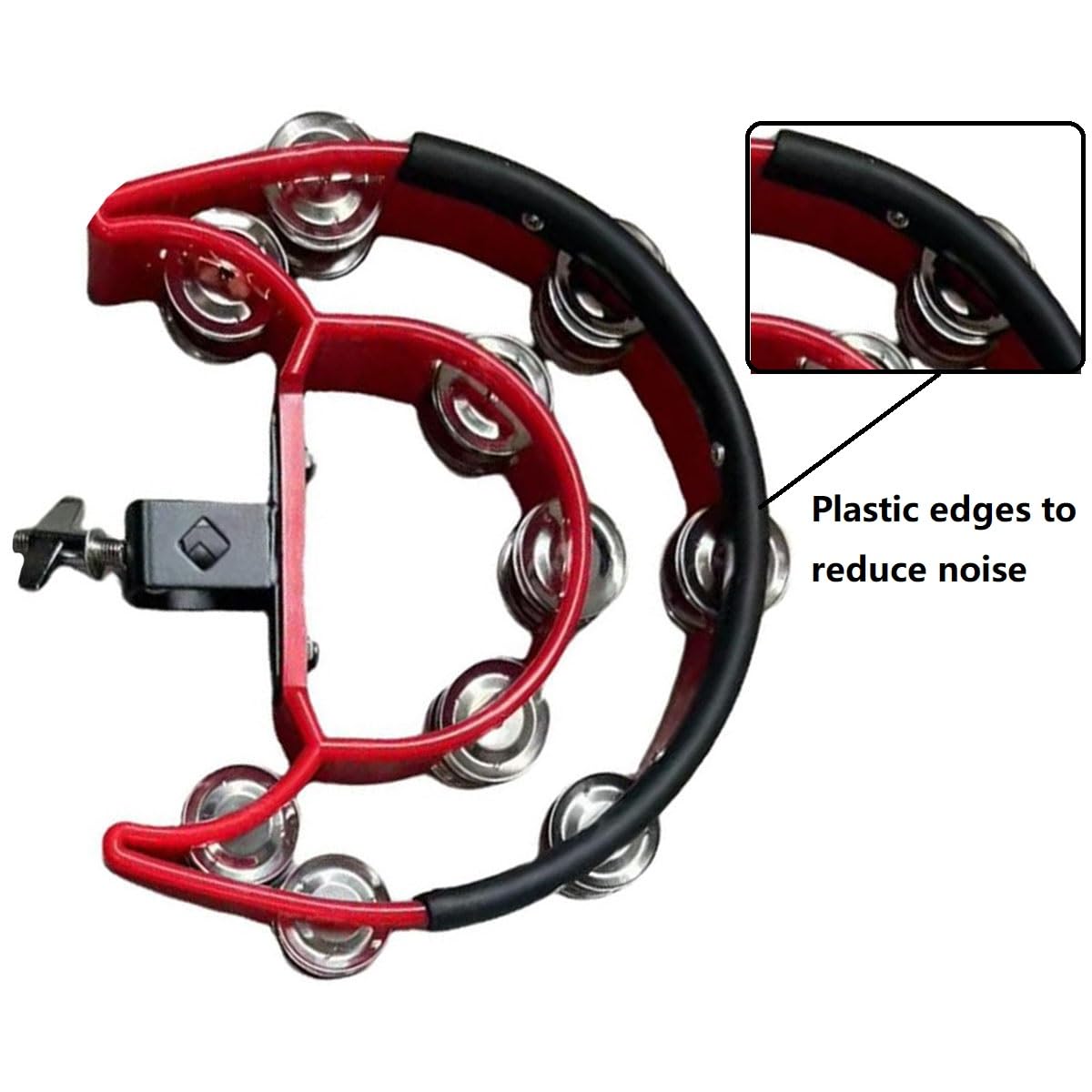 TUOREN Hi Hat Tambourine Half Moon Drum Set Mount With Double Row Bells and Mounting Eye Bolt for Drum Kit Percussion Accessories – Red