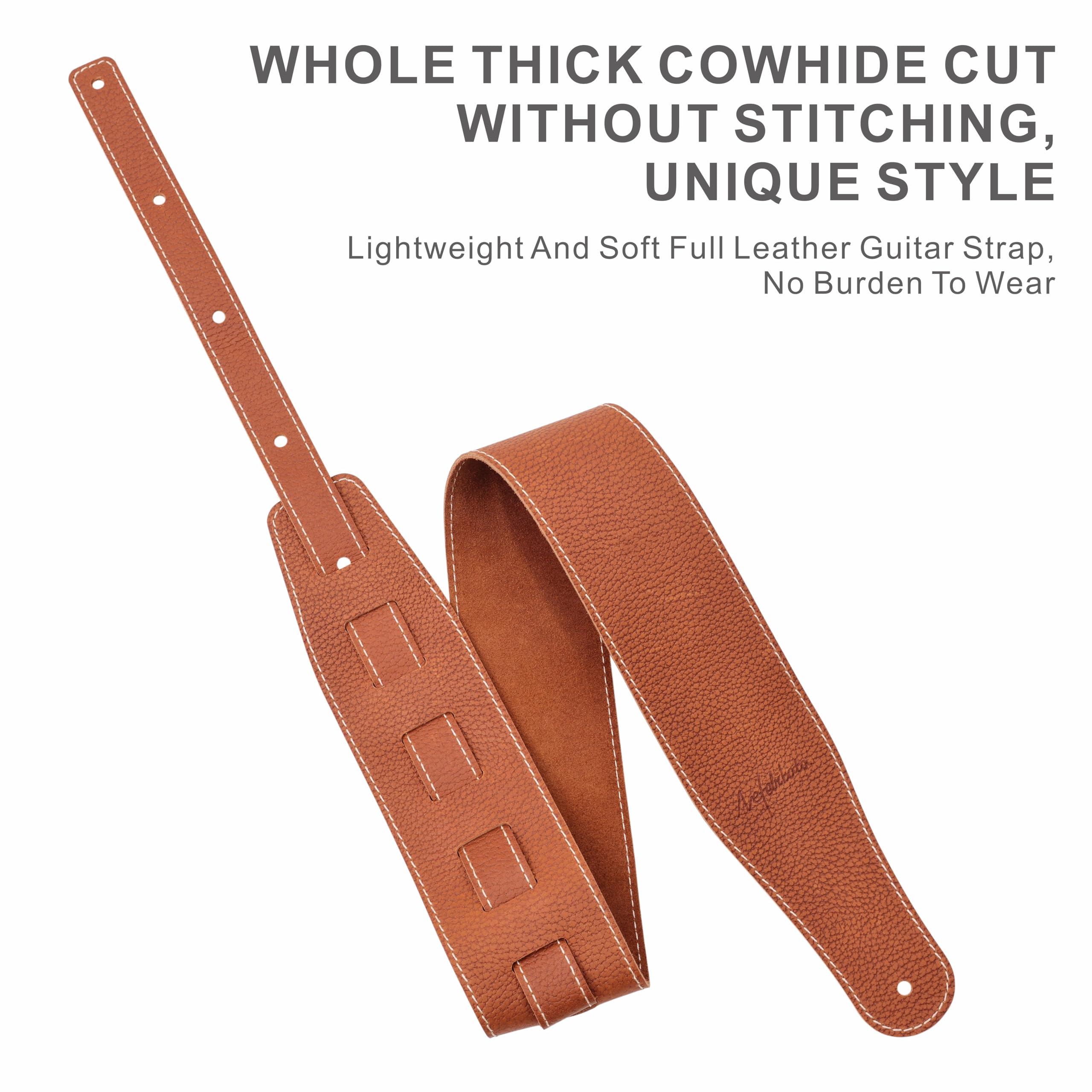 Nefelibata Guitar Strap, 3-inch Wide Full Grain Leather, Lightweight and Soft for Men and Women for Acoustic, Bass and Electric Guitar
