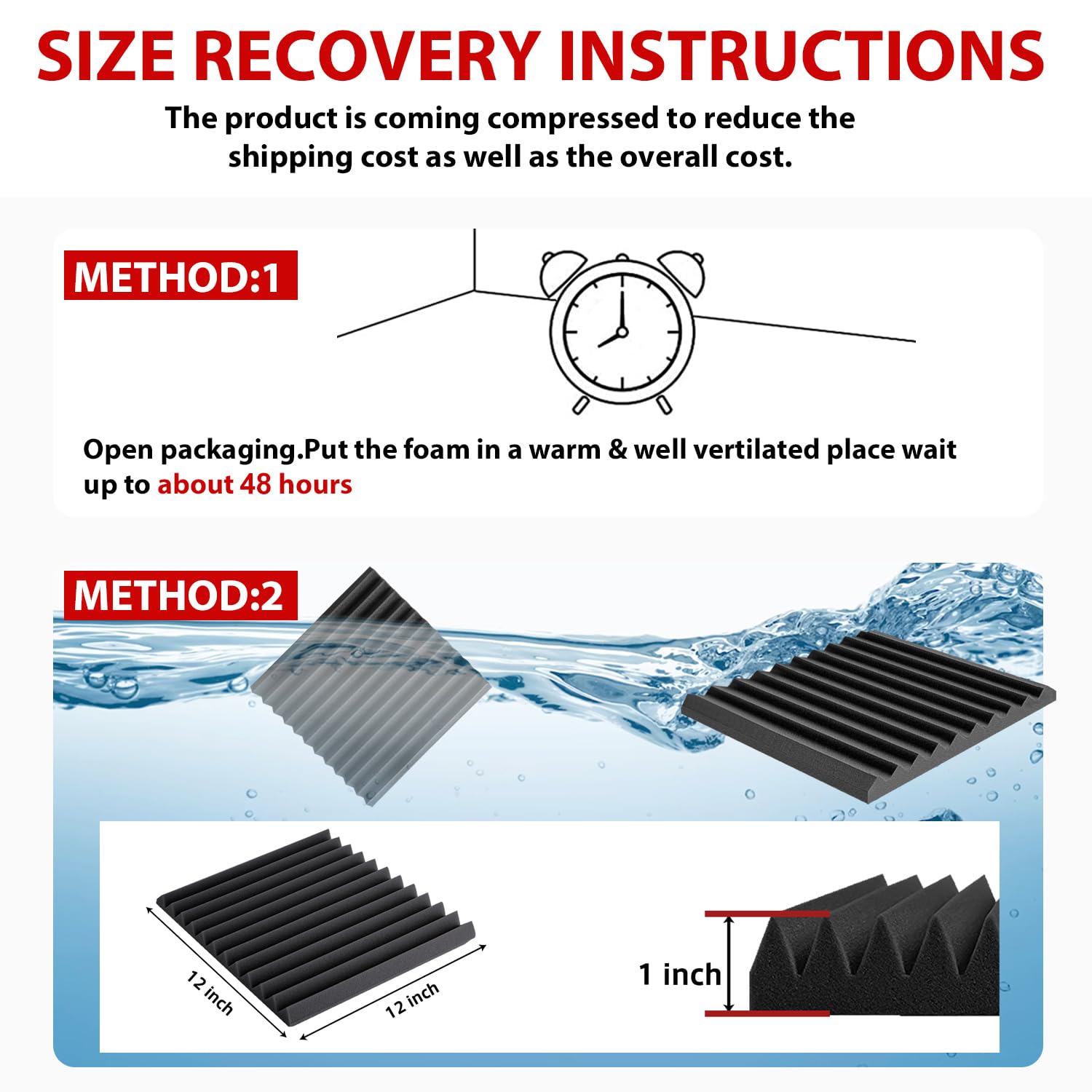 FONESO 52 Pack 1″×12″×12″ Wedge Acoustic Foam Panels, High Density Soundproof Noise Cancelling Sound Absorbing Panels with Adhesive for Home Office Recording Studio