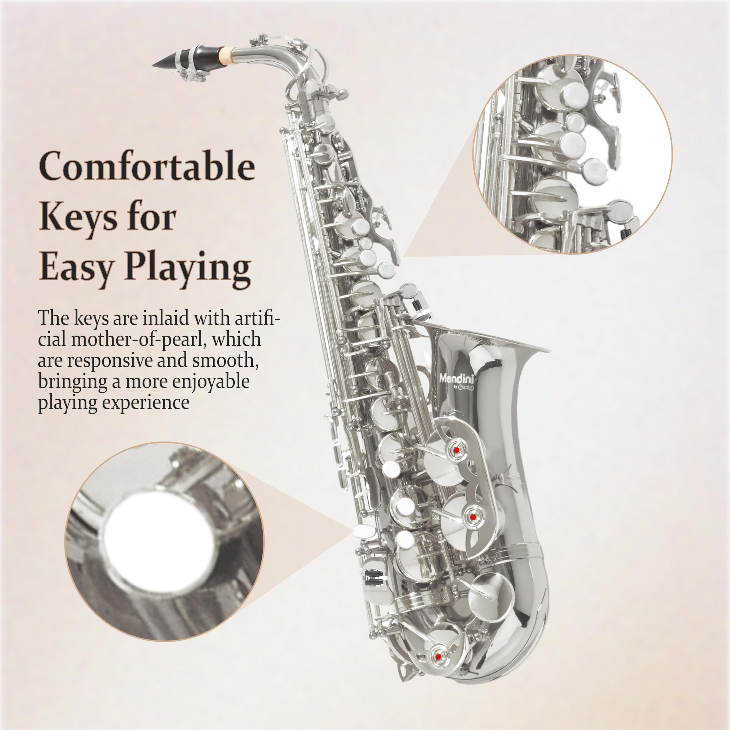 Mendini By Cecilio Eb Alto Saxophone Kit for Beginner – Silver