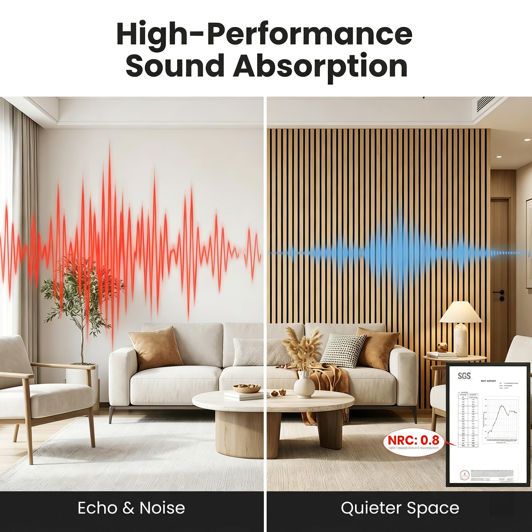 Wood Slat Wall Panels – 4 Pack 93.7″ × 11″ – Acoustic Panels Noise Reduction for Home Office Studio, 3D Fluted Sound Dampening Absorbing Panels, Oak