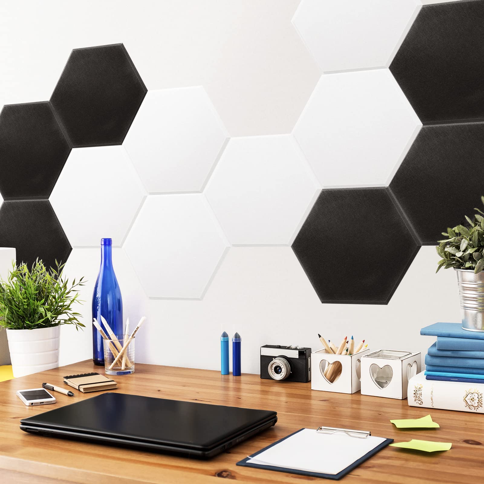 Art3dwallpanels Adhesive Acoustic Panels, Black and White, 14″x12″x0.4″