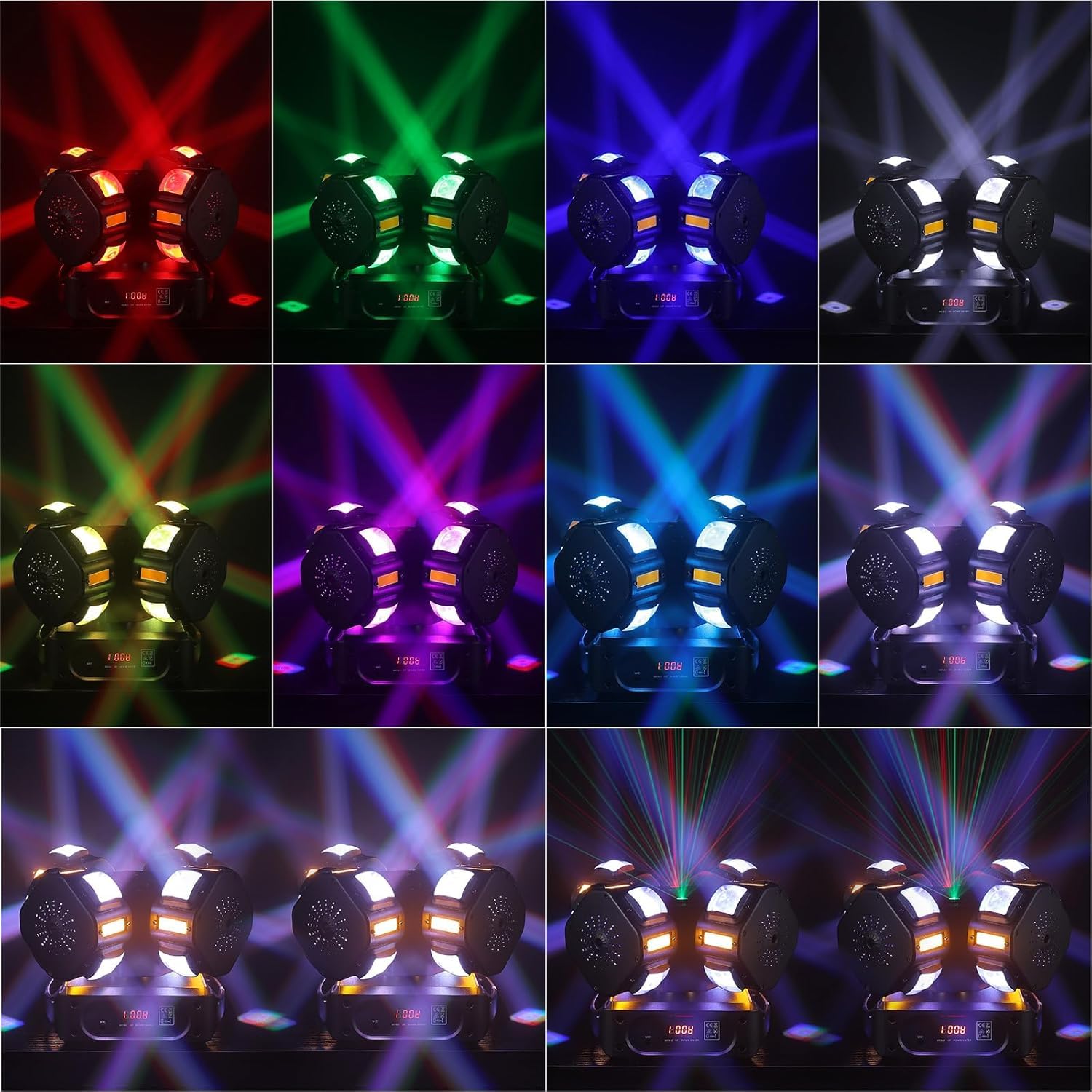 Moving Head DJ Lights 200W LED with 4 Rotating Head,16X10W RGBW 4-in-1 Multiple Effects Changing for Disco Parties Wedding Live Show KTV Club, Controlled by 19CH DMX-512/Sound Activated