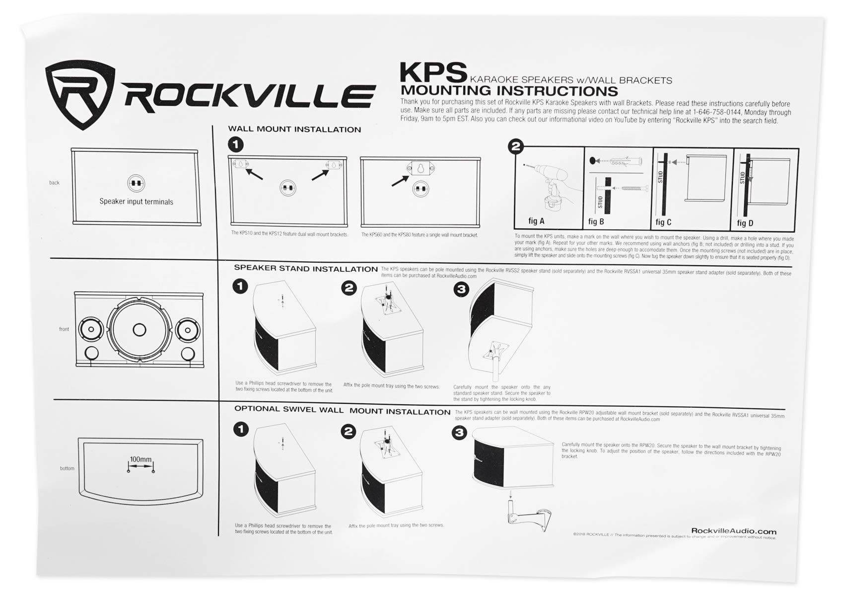 Rockville KPS80 8″ 3-Way Karaoke/Pro Speakers with Wall Brackets, Pair
