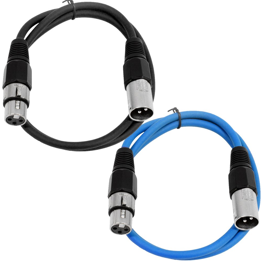 Seismic Audio – 2 Pack of 2 Foot XLR Male to XLR Female Patch Cables – Balanced – 2 Foot Patch Cord – Black and Blue