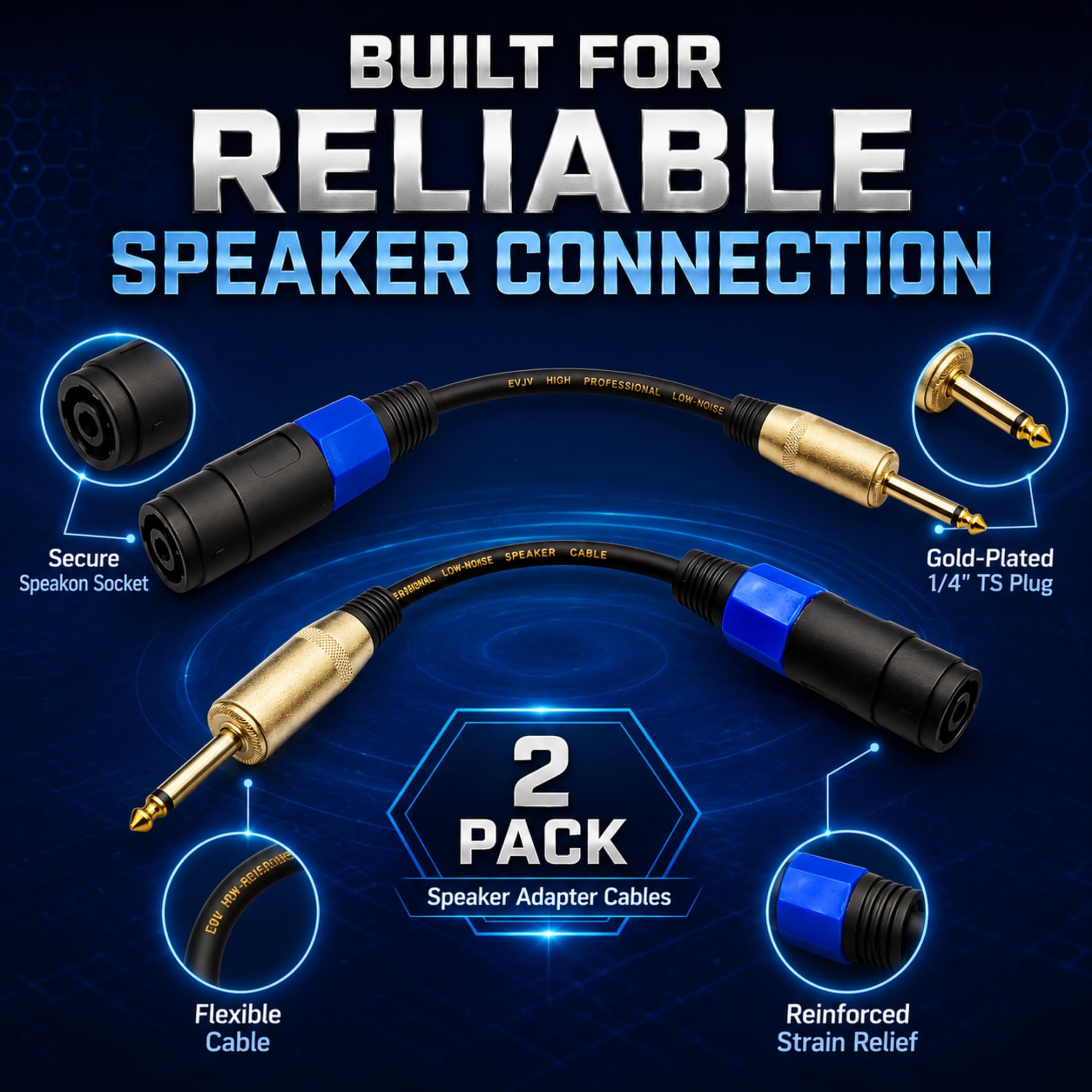 KOOKFJLLZ 12AWG OFC 1/4″ TS Male to Speakon NL4 Female Cable – 6 Inch 6.35mm Speaker Cable 2 Pack for QSC, Crown, Yamaha Power Amplifiers, PA Systems & Stage Monitors