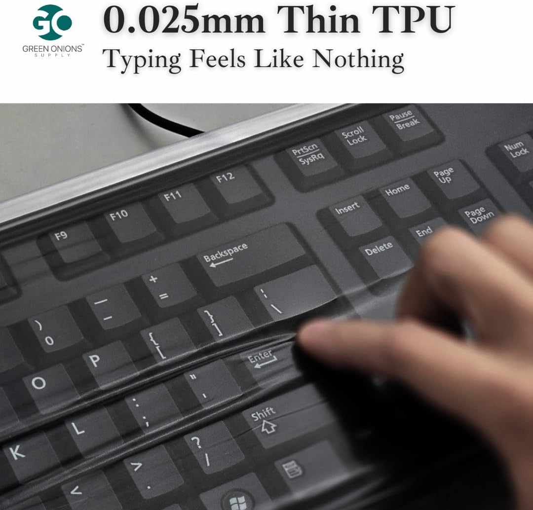 Green Onions Supply Universal KeyboardCap. Fully Covered Flat Style 0.025mm Waterproof Anti-Dust Desktop Keyboard Cover with Numeric Hospital/Dentist Use (0.03mm Size M(2 Packs))