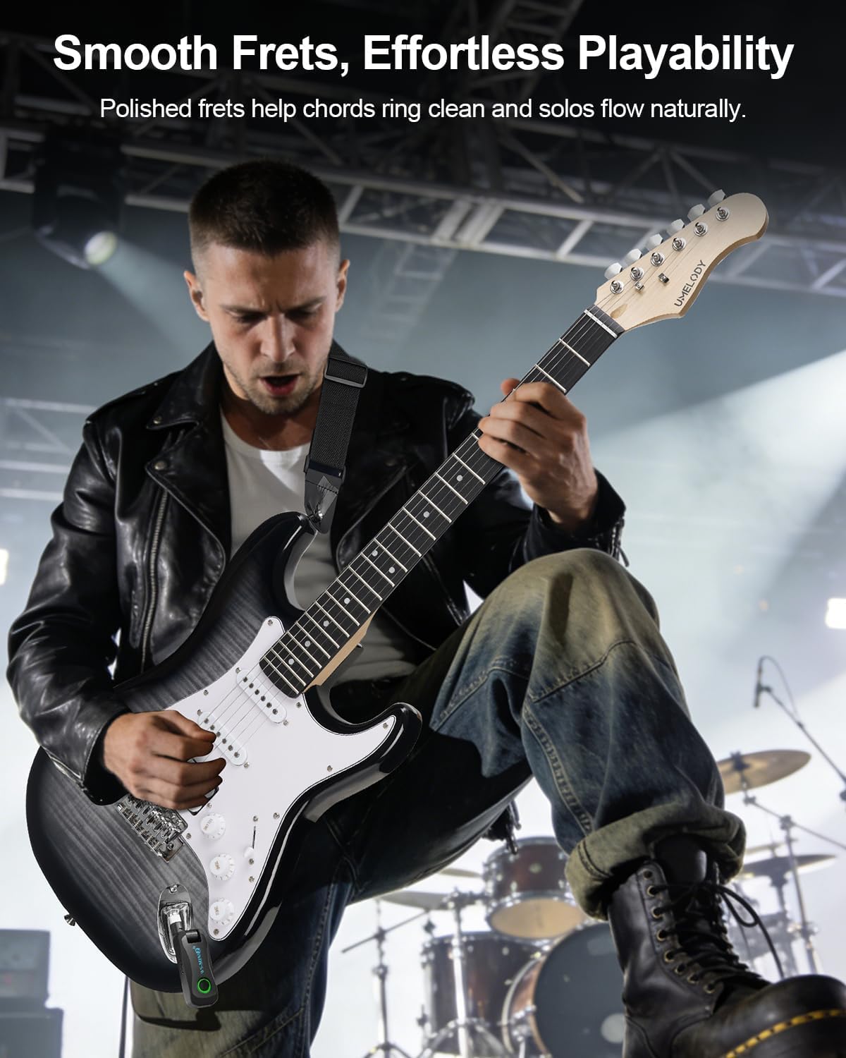 Umelody UST-200 Beginner Electric Guitar Kit HSS Pickup, Versatile 5-Way Switch for Clean to High-Gain Tone, Full-Size ST Style Guitar for Starter & Intermediate Players, Gig Bag (Midnight Black)