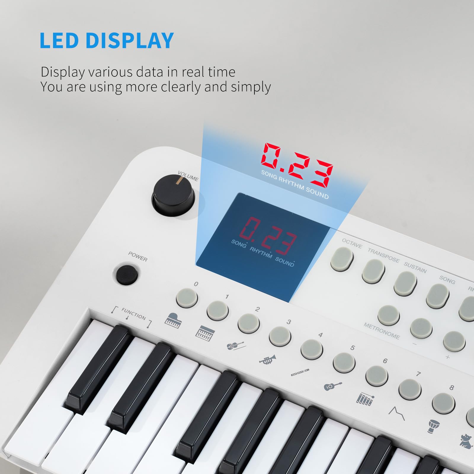 POGOLAB MK1 37 Keys Kids Keyboard Piano, Mini Portable Multi-Function Piano with Excellent Sound Quality, Built-In Speaker & LED Display, Small Electric Music Keyboard Gift for Beginners (White)