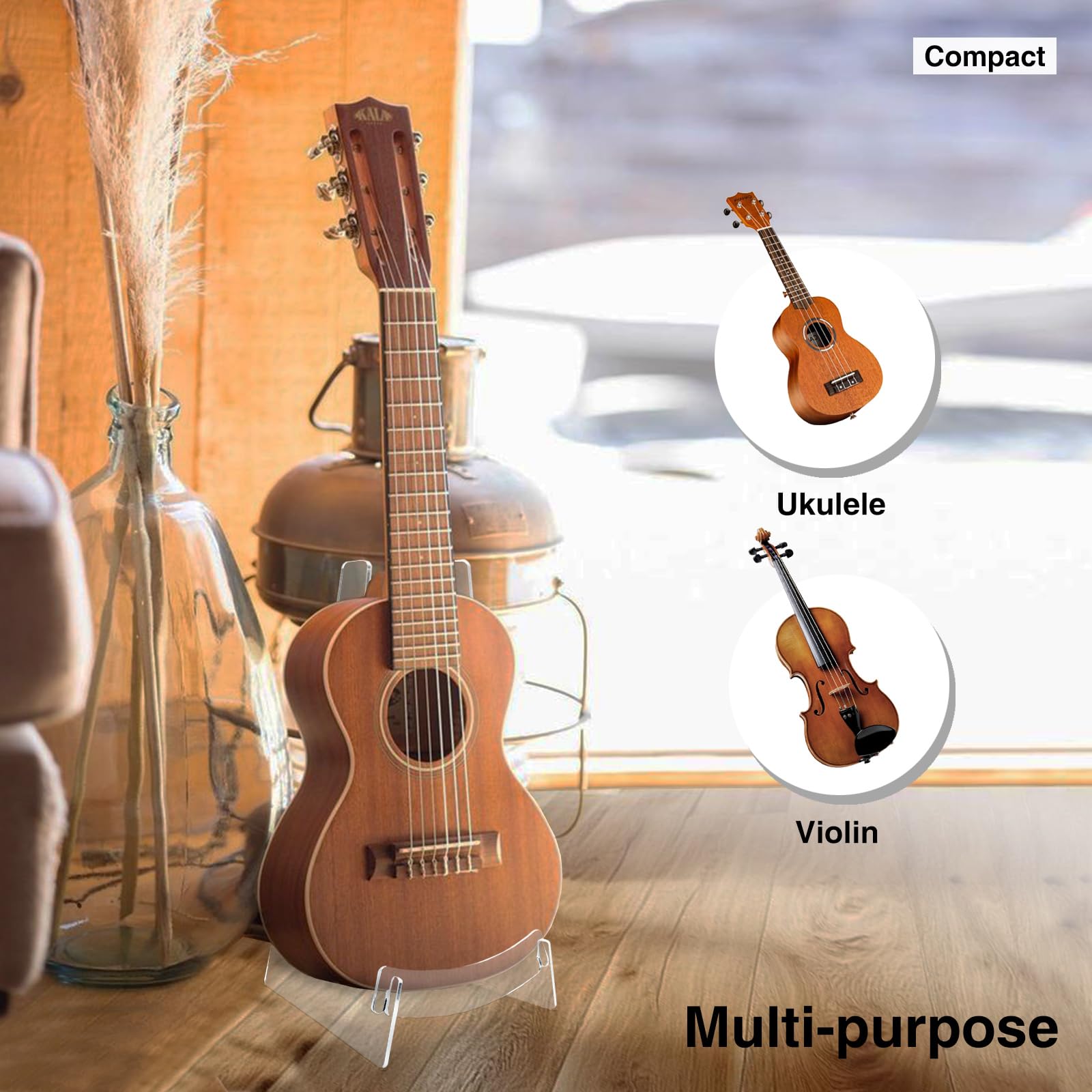 VLKAVIVA Transparent Ukulele Stand & Holder for Small Violin, Small Guitar