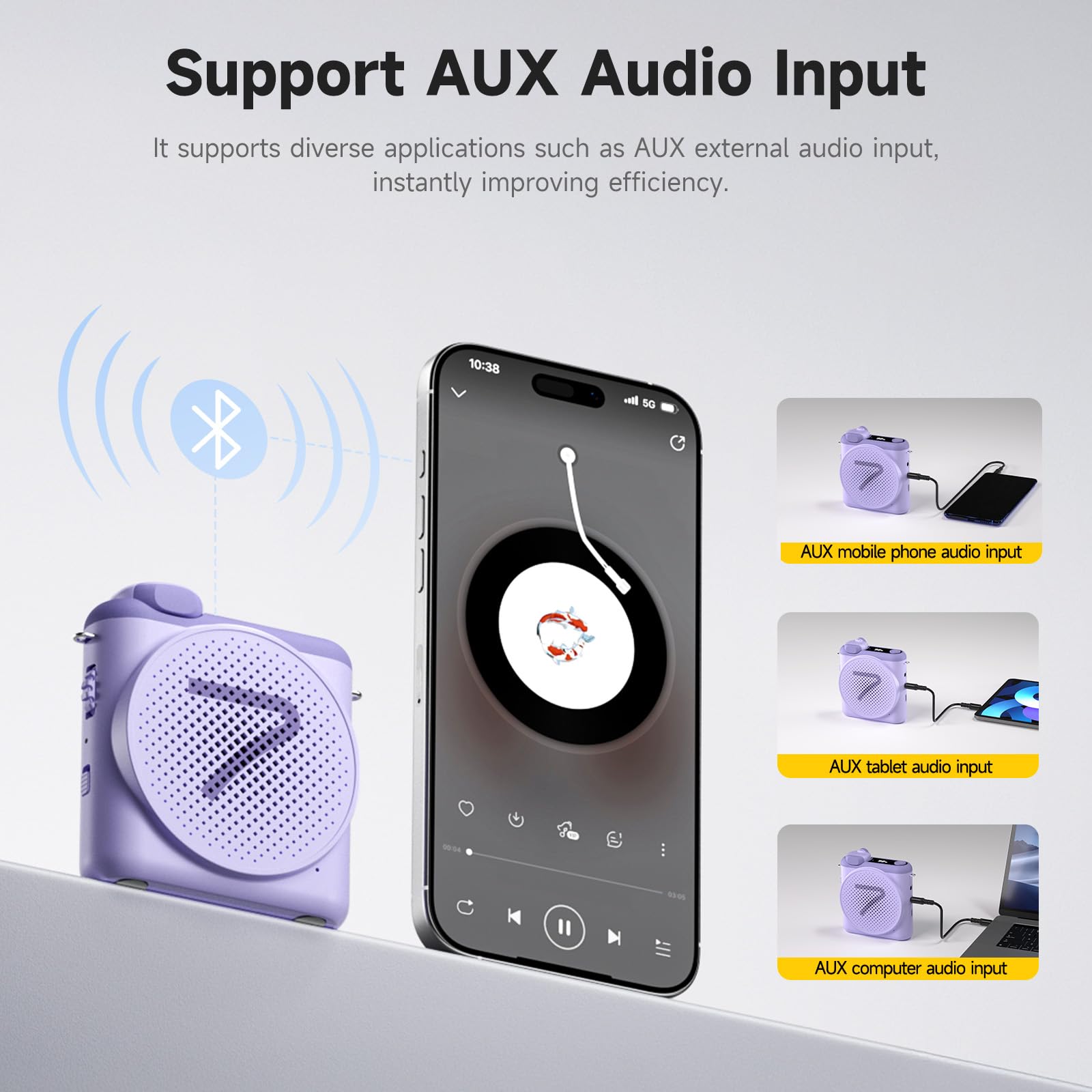 7RYMS WA2 Wireless Voice Amplifier for Teachers with Magnetic Lavalier Mic, Wireless Portable Amplifier with Noise Canceling, Mini Voice Amplifier for Classroom, Meeting, Training, Speech (Purple)