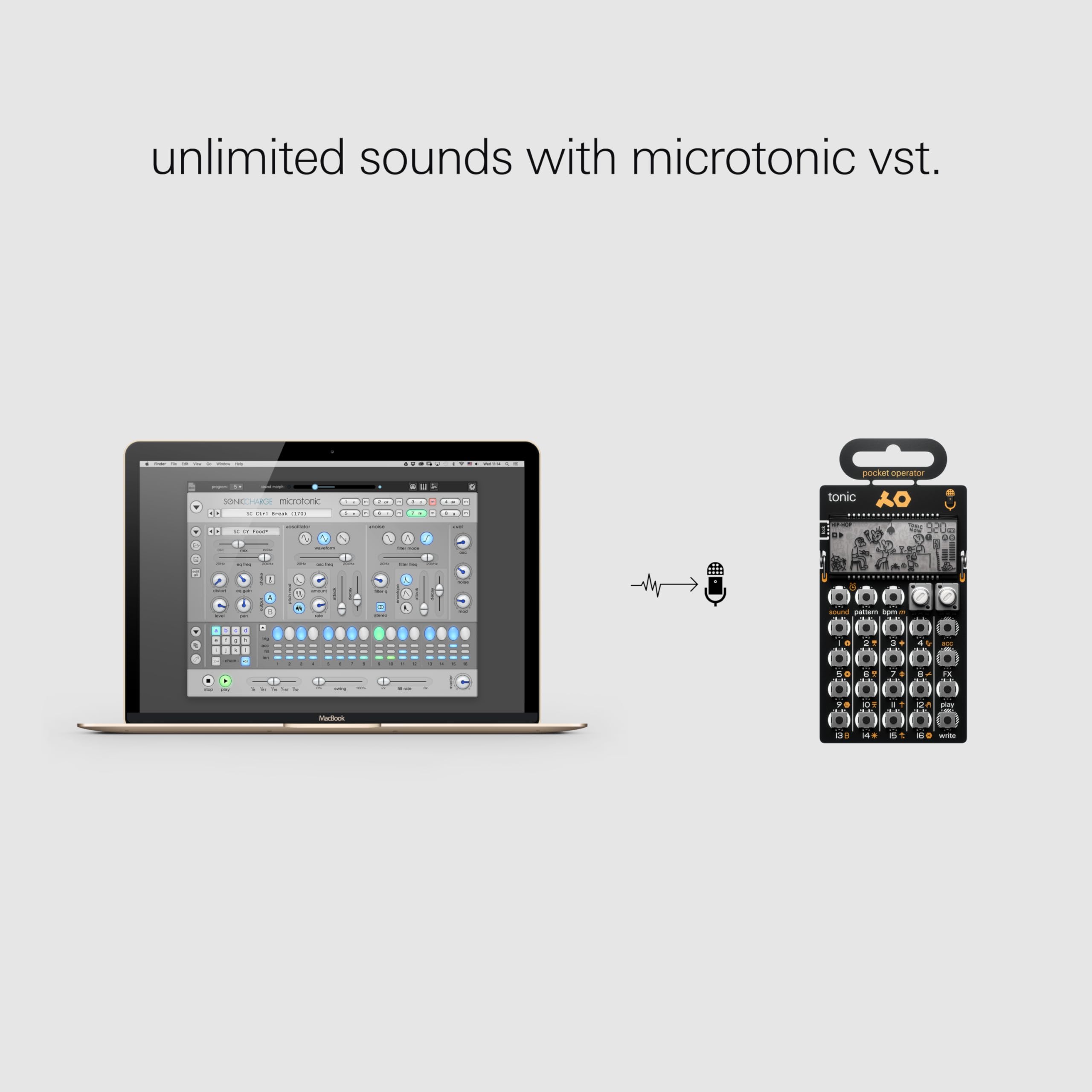 teenage engineering pocket operator PO-32 tonic, drum and percussion synthesizer and sequencer, unlimited sounds with microtonic through data transfer