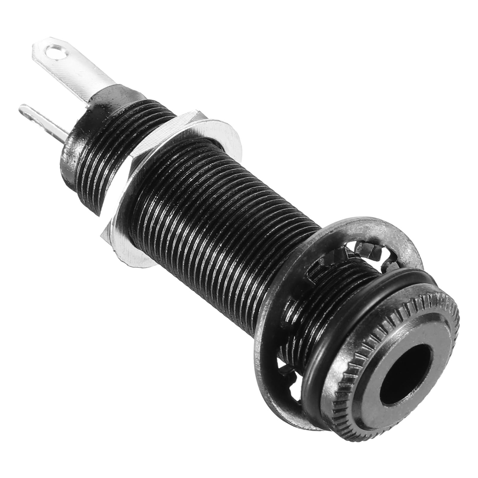 6.35mm Brass Mono Guitar Bass Jack Metal Socket Cylinder Input Output Jack Brass Mono Electric Guitars Bass 1/4inch Metal Barrel Jacks Socket with 3 Pins Guitar Accessories Parts (Black)