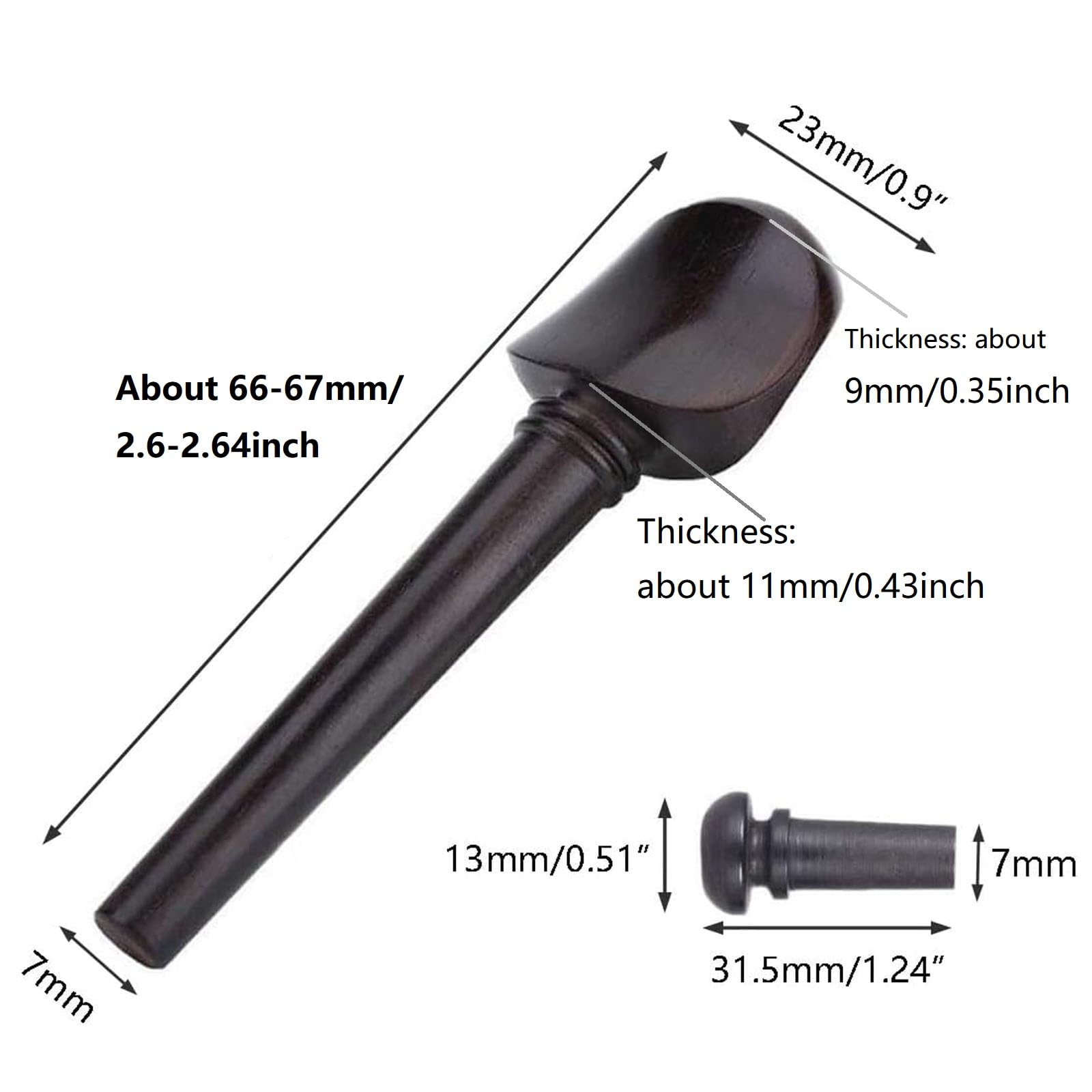 TUOREN Ebony 5Pieces Violin Tuning Pegs Endpin Set for 4/4 Violin Fiddle Part Replacement