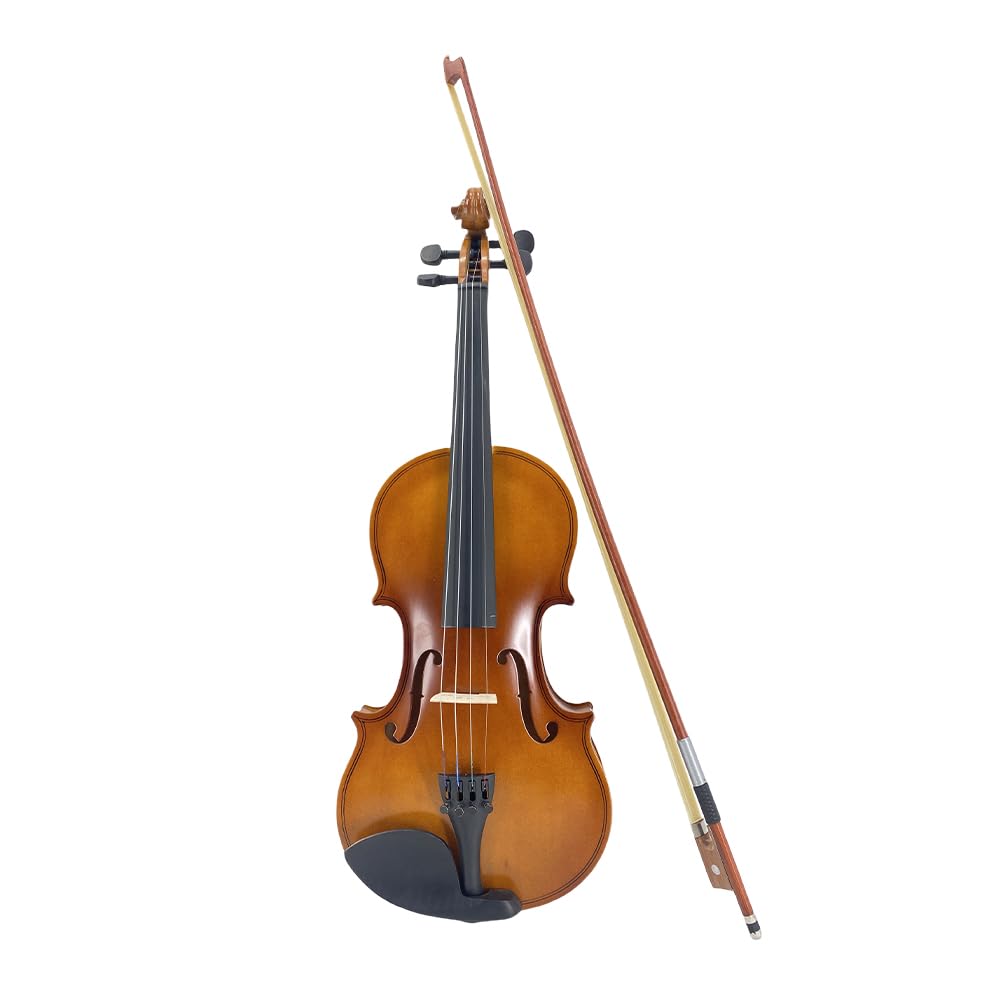 Vetimobato Handmade 4/4 Full Size Violin Set – Solid Flame Maple Back & Sides Spruce Top Ebony Fittings Complete Kit with Case Bow Shoulder Rest Strings for Beginners (Matte Open Box, 4/4)