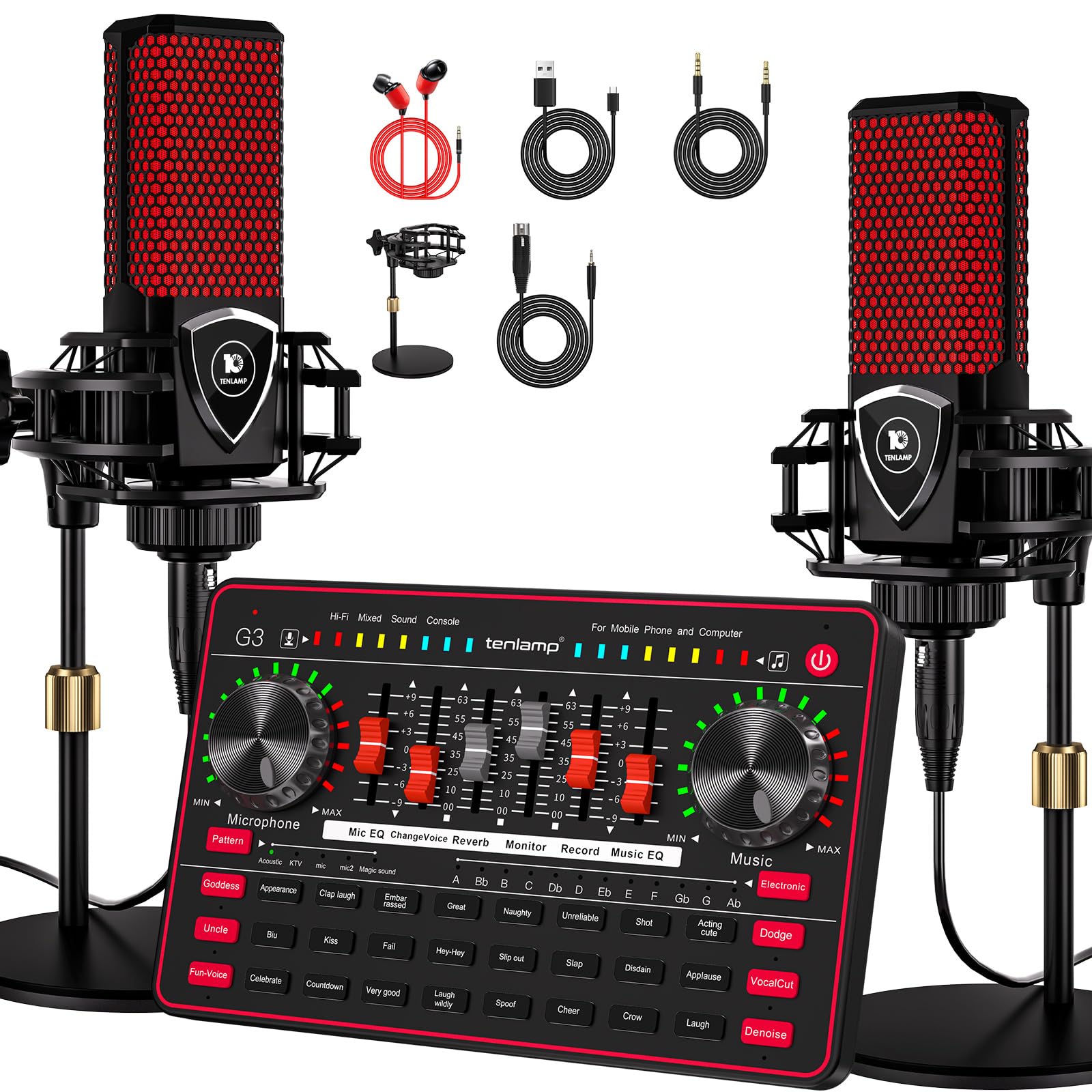 TENLAMP G3 Audio Mixer Bundle with Dual Microphones for Streaming & Karaoke