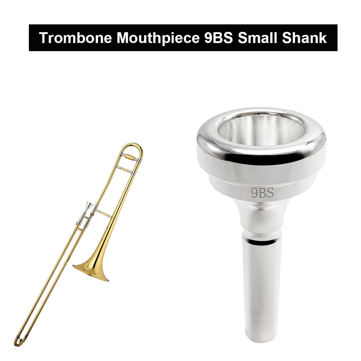 Missmore Silver Plated Trombone Mouthpiece 9BS Small Shank