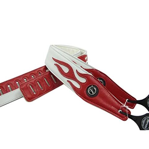 adiya Flame Guitar Strap PU Leather Soft Comfortable Double Strap for All Kinds of Guitars|Bass|Banjo|Mandolin, Adjustable Length (White Red Flame)