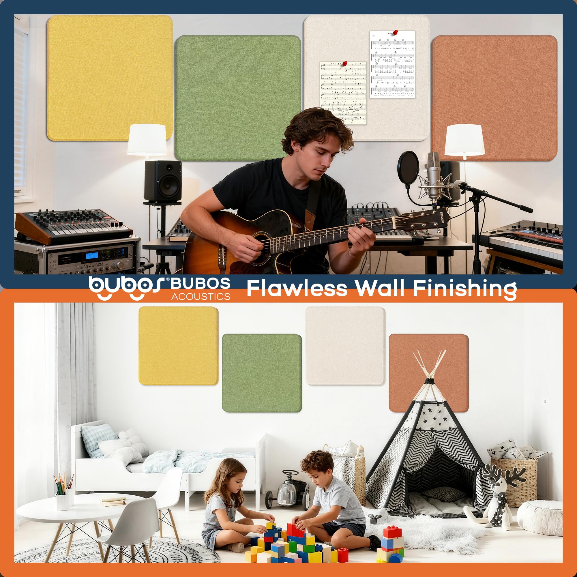BUBOS 4-Pack Fabric Acoustic Panels 23.6″x23.6″x1″, Decor Soundproof Panel