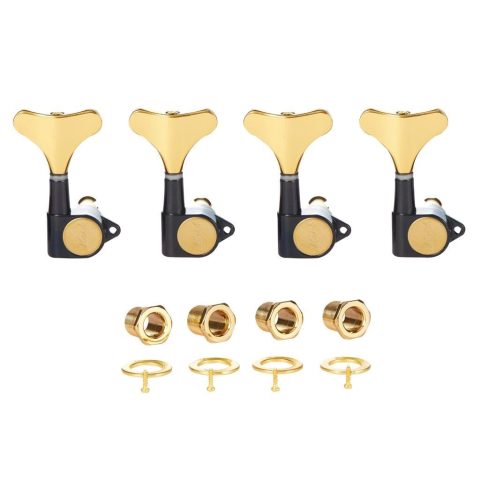 KAISH 4 String 18:1 Sealed Bass Tuners Bass Guitar Tuning Keys Tuning Machine Heads for Ibanez/Yamaha Style Acoustic/Electric Bass Black with Gold