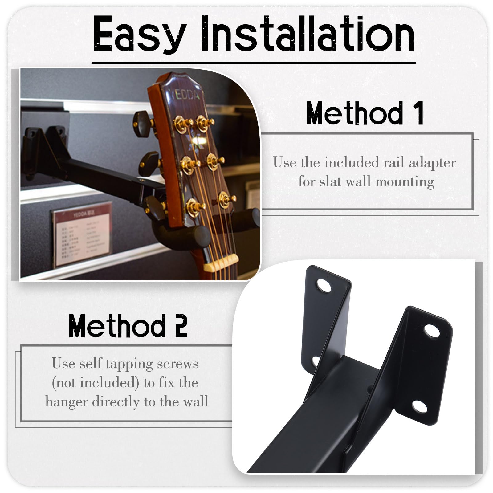 Therwen 6 Pcs Guitar Hanger Wall Mount Guitar Hangers Hooks Holders with Slat Adapter 180° Adjustable Black Hook Stand Wall Mount for Acoustic Electric Bass