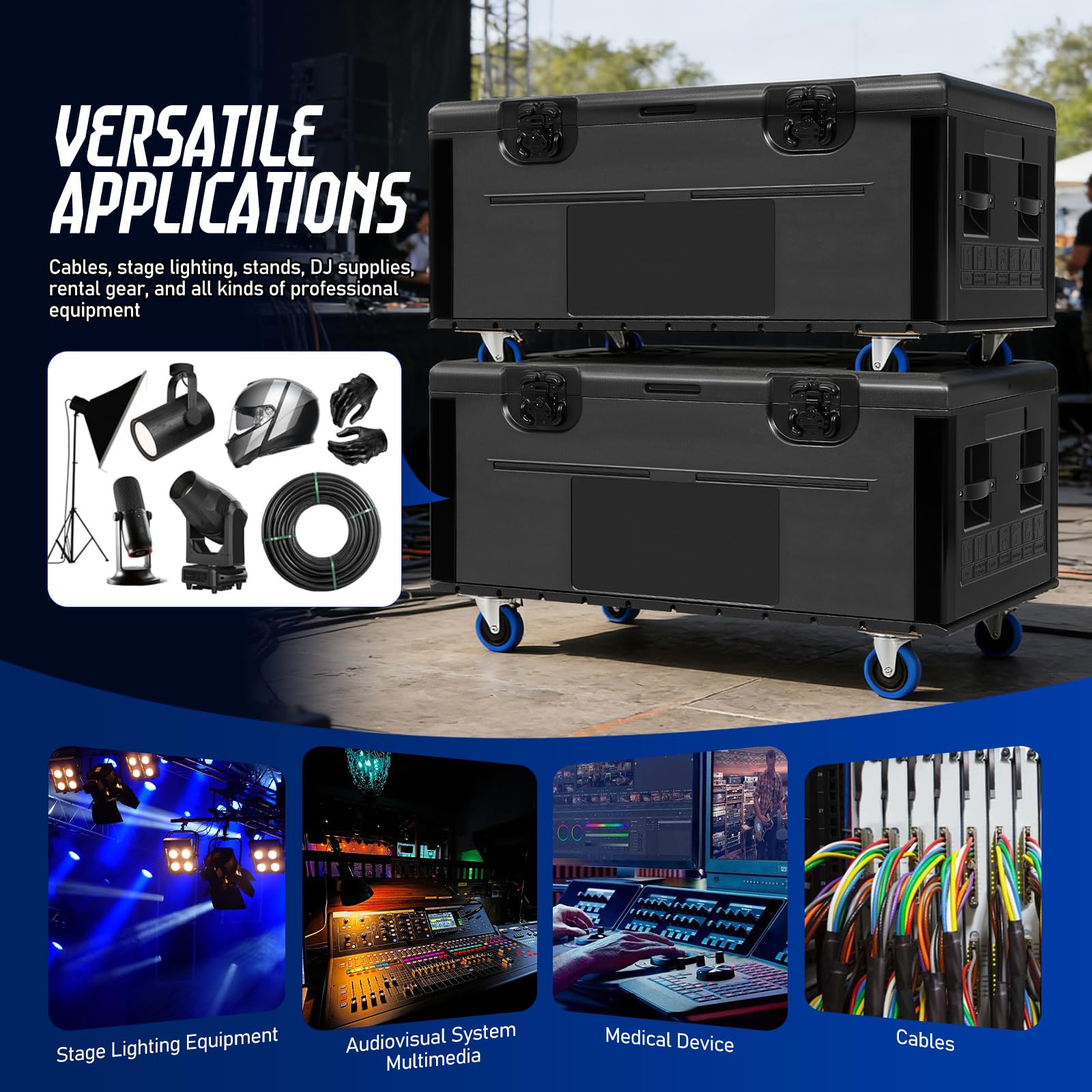 6 PACK Rolling Road Case with Heavy Duty Silent Wheels