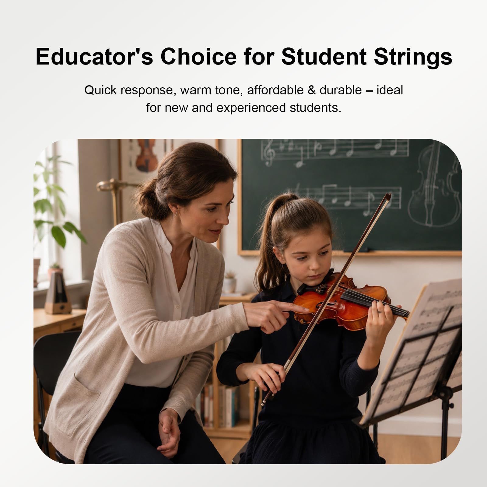 Jasiyah Violin Strings Full Set With Bonus E String, Solid Steel Core, Warm Tone & Durable, Gold Ball-End for 1/4 and 1/2 size