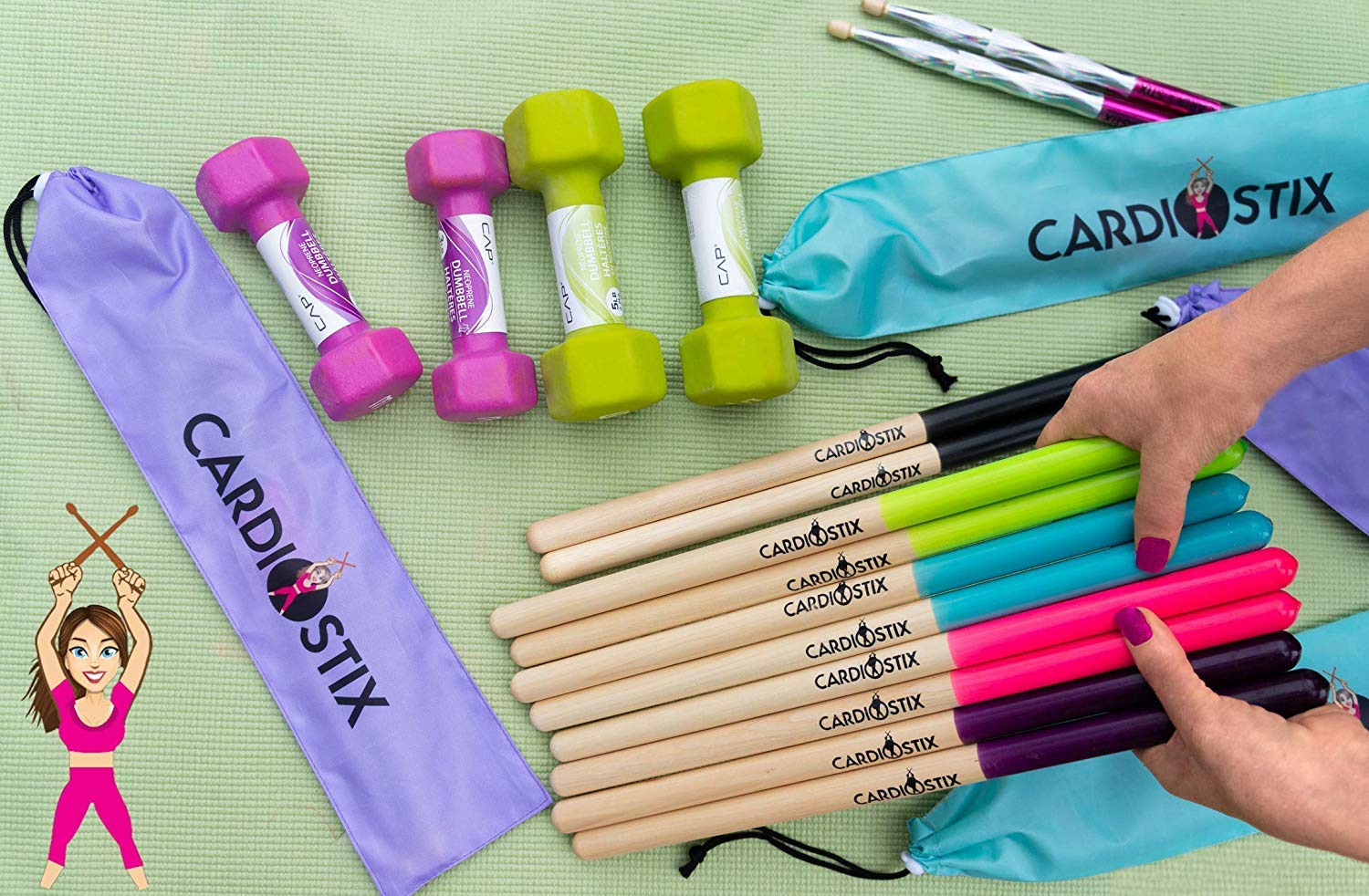 CardioStix Bundle 8oz Highest-Weighted (1 PAIR YOU CHOOSE) Premium American Hickory Wood Cardio Drum Sticks | For Drumming, Fitness, Aerobic Class, Exercises