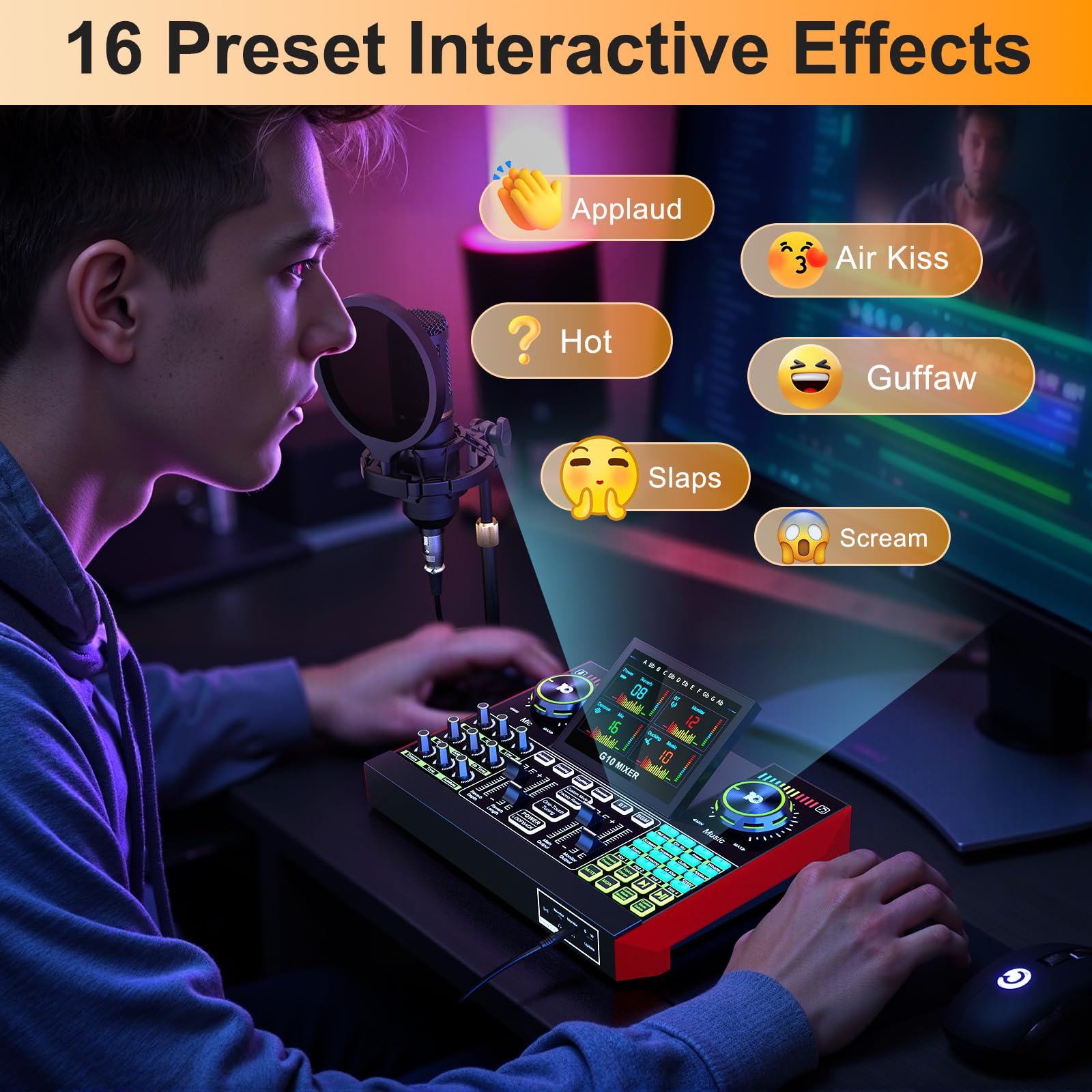 tenlamp G10 Gaming Audio Mixer, Audio Interface with 3.5mm/XLR Microphone Input, Voice Changer Live Sound Card for Streaming, Podcasting, Recording, and Singing Content Creation