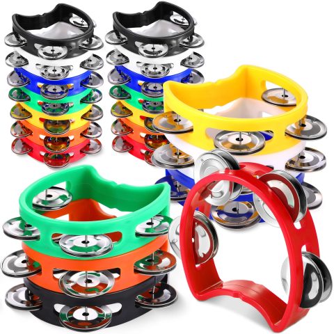 Boao 21 Pcs Tambourine Musical Instrument for Adults Plastic Percussion Tambourine 4 Bells ABS Musical Rhythm Instrument Hand Held Percussion Drum for Party Performance(Mixed Color)