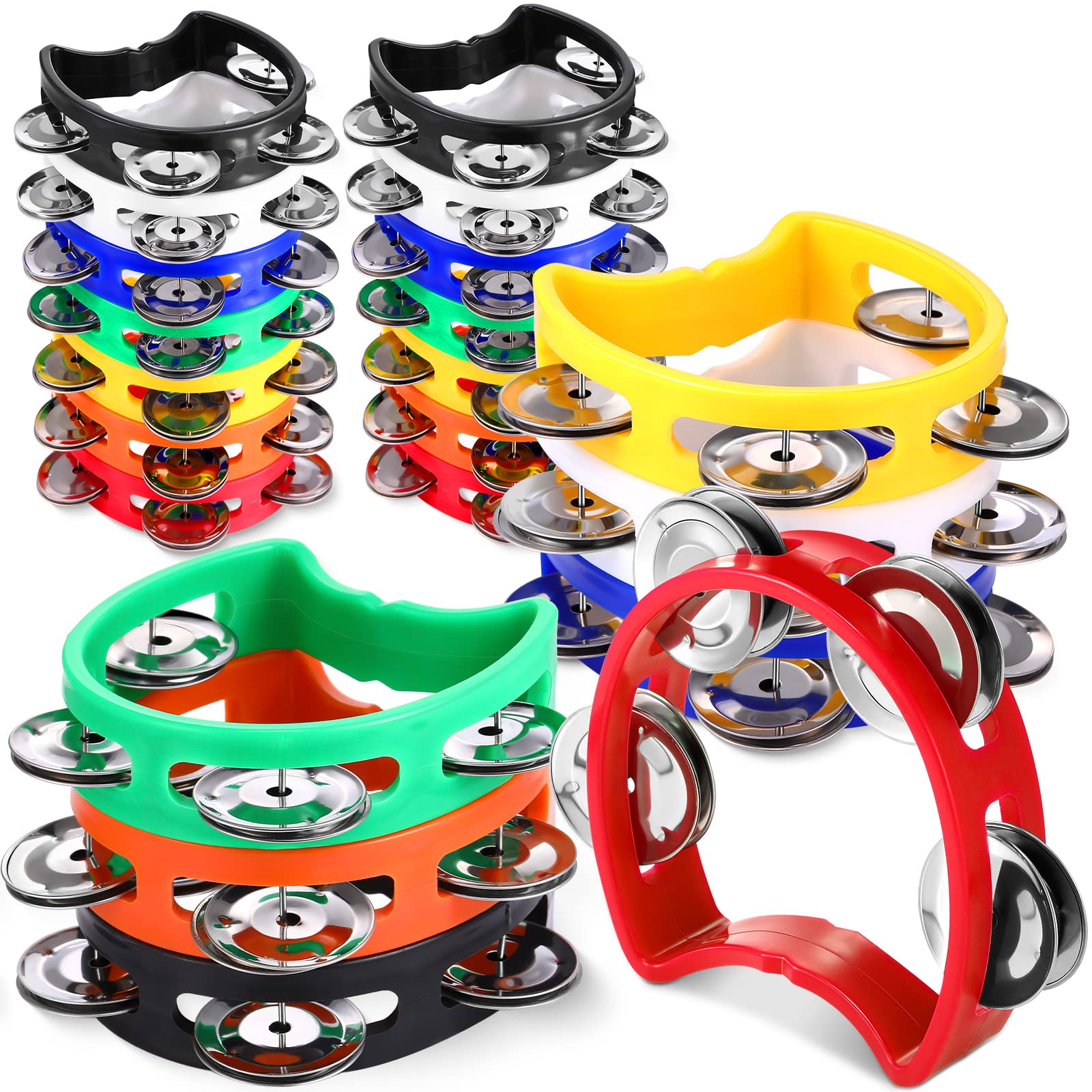 Boao 21 Pcs Tambourine Musical Instrument for Adults Plastic Percussion Tambourine 4 Bells ABS Musical Rhythm Instrument Hand Held Percussion Drum for Party Performance(Mixed Color)